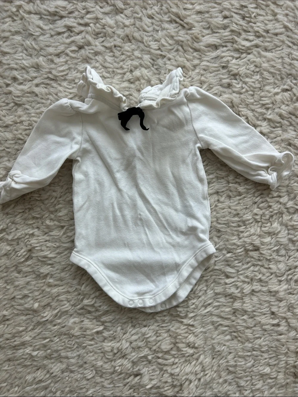 Janie and Jack White Ruffle Collar Long-Sleeve Baby One-Piece with Black Bow